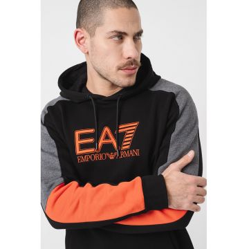 Hanorac lung cu buzunar kangaroo - Negru/Gri/Portocaliu