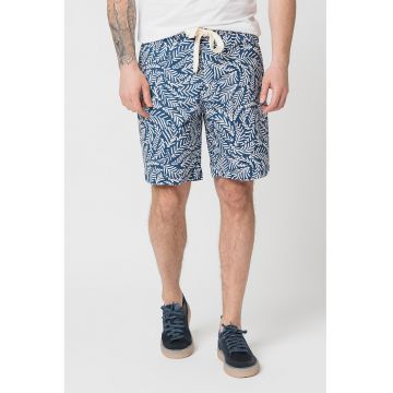 Pantaloni scurti cu imprimeu si snur de ajustare in talie - Alb/Albastru