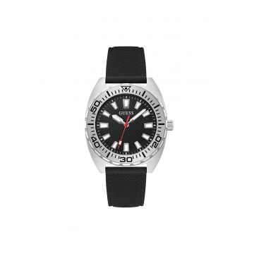 Ceas barbatesc  GW0715G1M - 42 mm - curea silicon neagra - carcasa metalica argintie