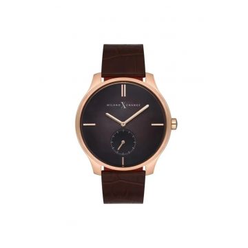 Ceas barbatesc  MEX3125 - 44mm - curea piele ecologica - carcasa otel - gri - auriu rose