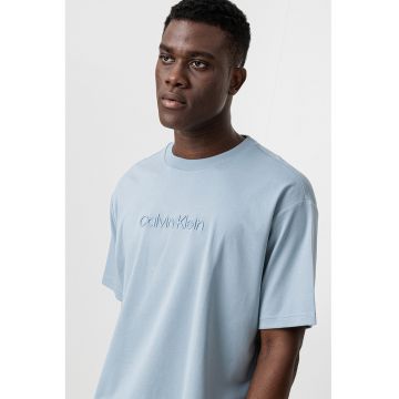 Tricou cu maneci cazute si decolteu la baza gatului - Albastru prafuit