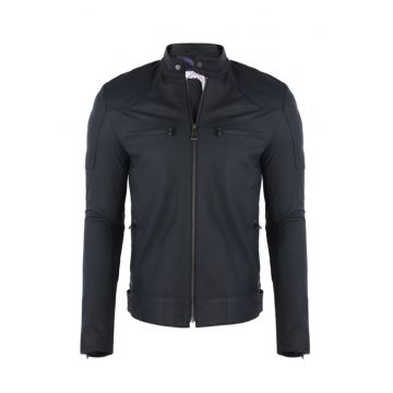 Geaca de piele barbateasca  model motociclist - bleumarin - S -