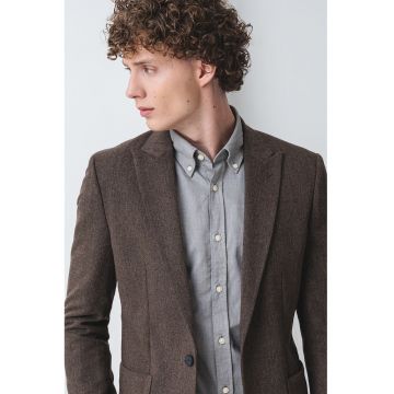 Sacou uni slim fit din amestec de lana