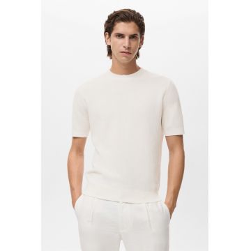 Tricou de bumbac cu decolteu la baza gatului - Alb fildes -