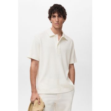 Tricou polo lejer striat - Alb fildes -