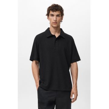 Tricou polo lejer striat - Negru -