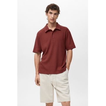 Tricou polo lejer striat - Rosu inchis -