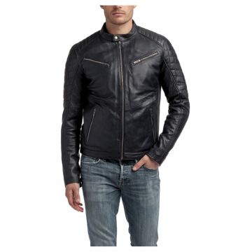 Jacheta de piele cu buzunare laterale -