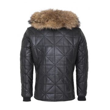 Jacheta de piele de cu gluga -