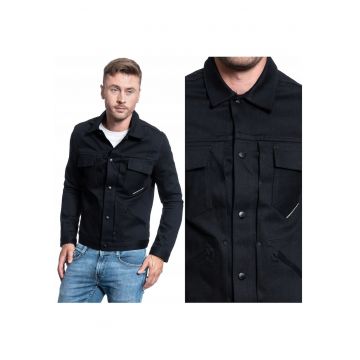 Jacheta Din Denim - Jack&Jones - Jjiroyal Overshirt R211 - Croi Regular - Capse - Negru - 4 Buzunare - Negru