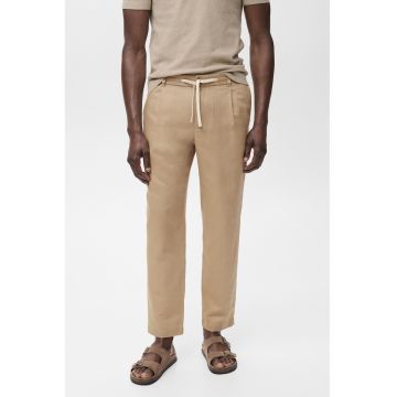 Pantaloni slim fit din amestec de in