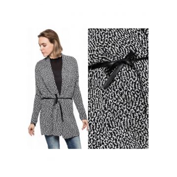 Pulover Dama -  Cardigan Bicolor - Croi: Regular Fit - Inchidere: Legare - Compozitie Material: 79% Bumbac - 21% Poliester - Model Dominant: Melanj - Multicolor - 1 Bucata