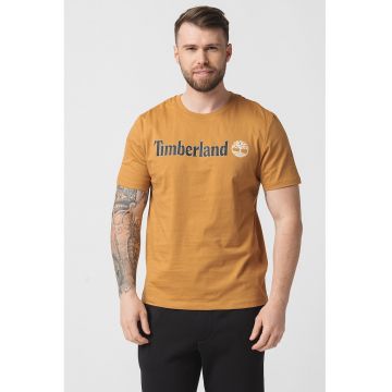 Tricou cu decolteu la baza gatului si imprimeu logo Linear