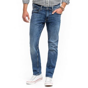 Blugi Barbati -  Vegas Slim - Slim Fit - Talie Medie - Confortabili Si Rezistenti - Material Elastic - Croiala Clasica - Ideali Pentru Munca Si Zilnic - Fermoar - Bumbac - Elastan - W32 L34 - Albastru