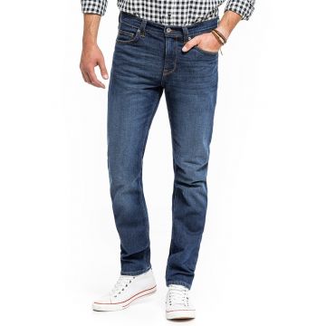 Blugi Barbati -  Vegas Slim - Slim Fit - Talie Medie - Confortabili Si Rezistenti - Material Elastic - Croiala Clasica - Ideali Pentru Munca Si Zilnic - Fermoar - Bumbac - Elastan - W32 L34 - Albastru