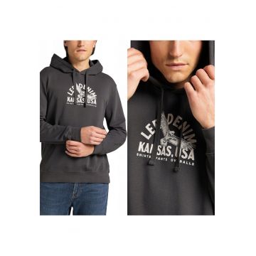 Bluza barbati -  Graphic Hoodie - 2 buzunare - gri - marimea