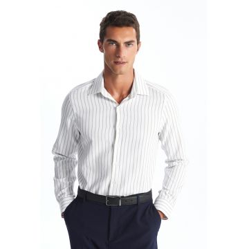 Camasa din amestec de bumbac cu dungi - Alb optic