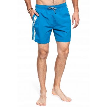 Costum De Baie Pentru Barbati -  Simon M - Poliester - 3 Buzunare - Talie Elastica Cu Snur De Ajustare - Regular Fit - Imbracaminte De Plaja - Fara Model - Albastru