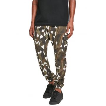 Pantaloni cargo cu model camuflaj si geometric