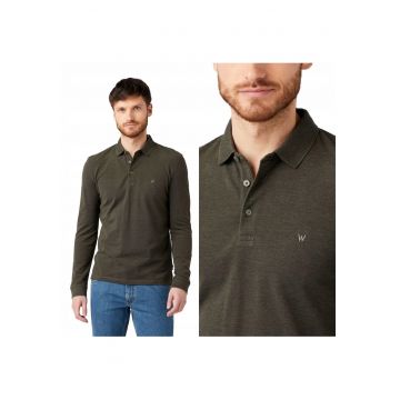 Tricou Barbati -  Ls Refined Polo - Regular Fit - Cu Nasturi - 100% Bumbac - Confortabil - Respirabil - Elegant - Ideal Pentru Zi Cu Zi - Marimea M - Verde
