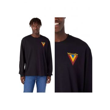 Tricou Cu Maneca Lunga Barbati -  Chest Logo Tee - Regular Fit - 100% Bumbac - Confortabil - Respirabil - Material Elastic - Ideal Pentru Zi Cu Zi - Marimea M - Negru