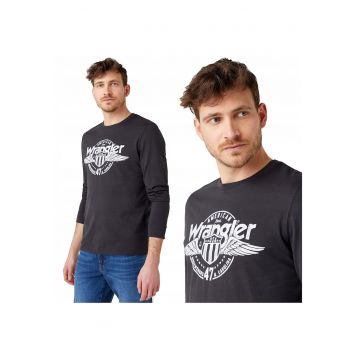 Tricou Cu Maneca Lunga Barbati -  Ls Americana - Regular Fit - 100% Bumbac - Gri - Confortabil - Material Respirabil - Ideal Pentru Zi Cu Zi - Marimea S - Negru