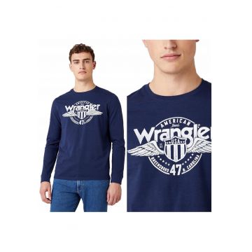 Tricou Cu Maneca Lunga Barbati -  Ls Americana Tee - Regular Fit - 100% Bumbac - Confortabil - Respirabil - Ideal Pentru Zi Cu Zi - Marimea M - Albastru