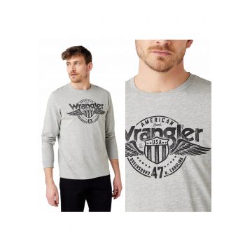 Tricou Cu Maneca Lunga Barbati -  Ls Americana Tee - Regular Fit - 100% Bumbac - Confortabil - Respirabil - Ideal Pentru Zi Cu Zi - Marimea S - Gri