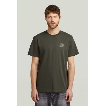 Tricou din bumbac organic cu decolteu la baza gatului - verde militar inchis -