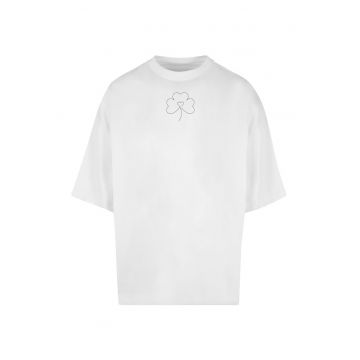 Tricou supradimensionat cu decolteu la baza gatului - Alb -