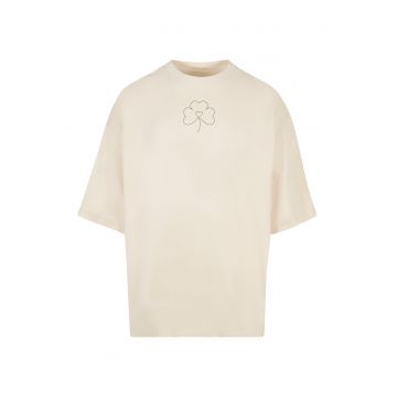 Tricou supradimensionat cu decolteu la baza gatului - Crem -
