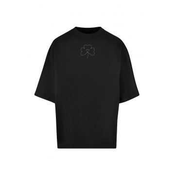 Tricou supradimensionat cu decolteu la baza gatului - Negru -