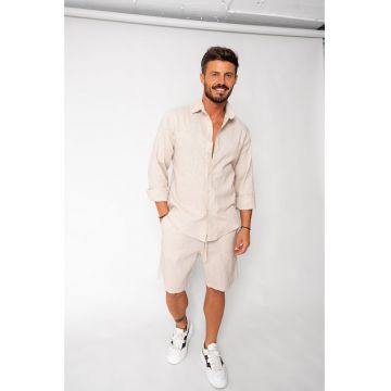 Set Lino 100% In camasa si pantalon scurt Light Beige 17955