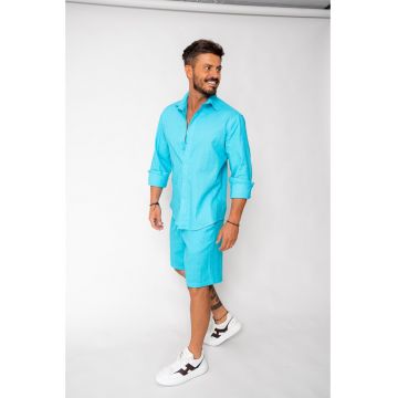 Set Lino 100% In camasa si pantalon scurt Turquoise 17960
