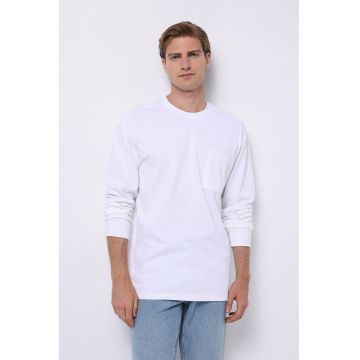 Bluza de bumbac cu buzunar pe piept