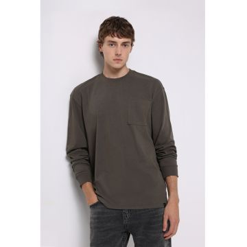 Bluza de bumbac cu buzunar pe piept