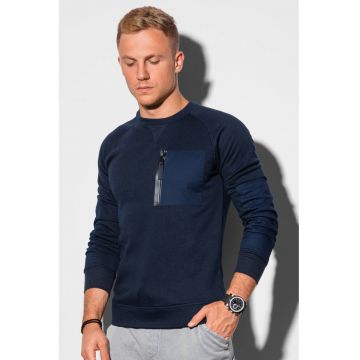 Bluza sport cu decolteu la baza gatului si buzunar pe piept - Bleumarin -