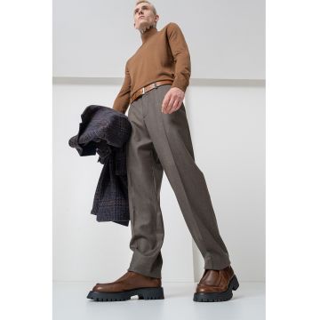 Pantaloni eleganti din amestec de lana cu talie elastica pe partea din spate