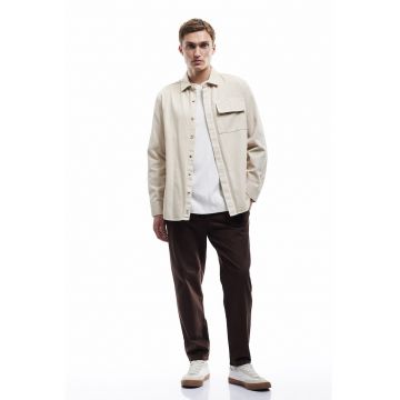 Pantaloni relaxed fit din bumbac cu talie medie