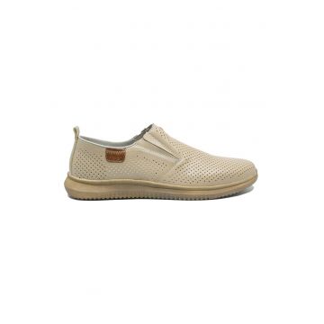 Pantofi barbati  bej din piele naturala cu calapod lat RIK10452-60 -