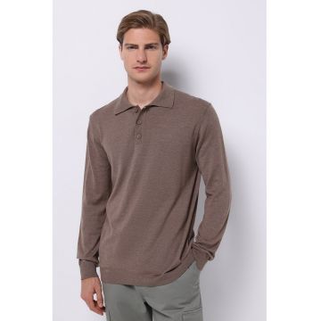 Pulover polo tricotat fin - Maro cognac