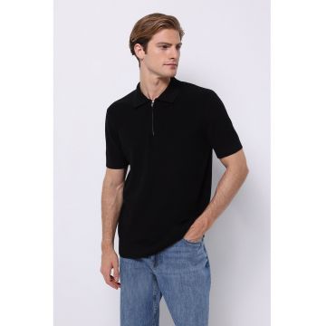 Pulover regular fit cu maneci scurte - Negru