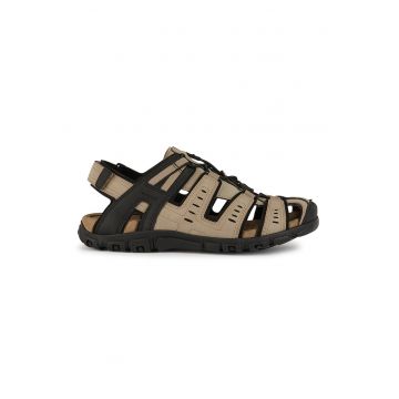Sandale cu velcro si logo - Negru/Maro taupe