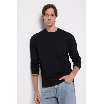 Bluza de bumbac cu buzunar pe piept