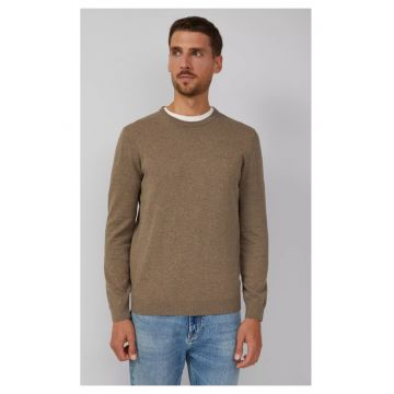 Pulover barbati cu logo brodat si decolteu la baza gatului - Regular fit - Maro -