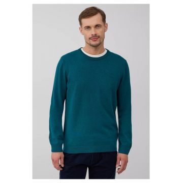 Pulover barbati cu logo brodat si decolteu la baza gatului - Regular fit - Petrol -