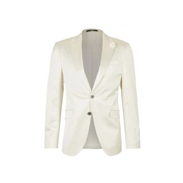Sacou regular fit cambrat cu inchidere la un singur rand de nasturi si pin cu detaliu floral