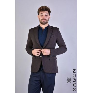 Sacou texturat cu inchidere la un singur rand de nasturi
