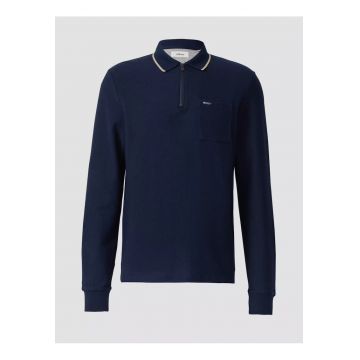 Tricou polo barbati cu maneca lunga si decolteu la baza gatului cu fermoar - texturat - Bleumarin inchis -