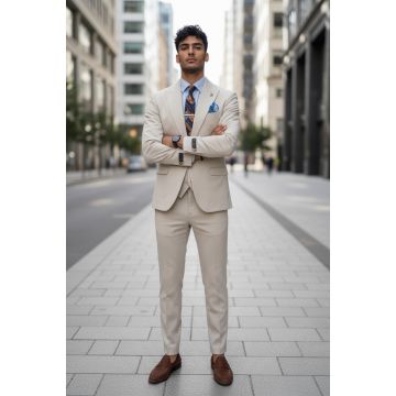 Costum barbati slim fit  bej  3 piese   13346 49